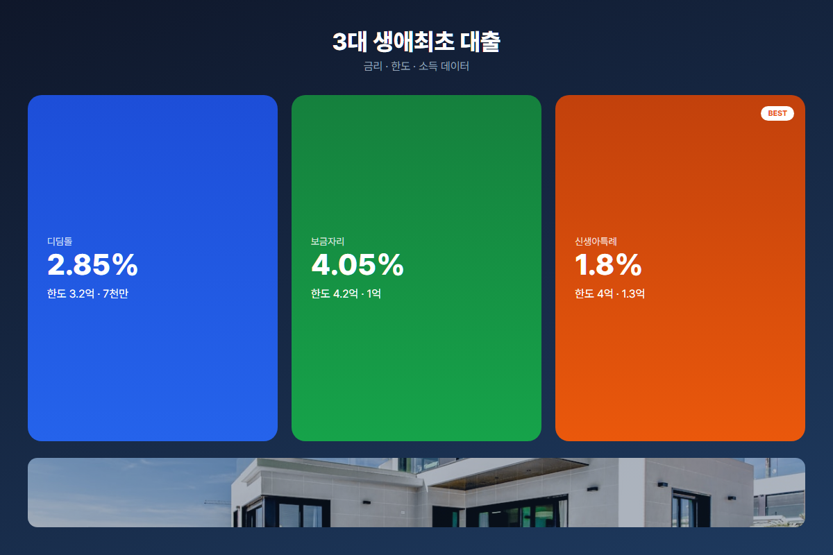 은행에서 3대 생애최초 대출을 상담받는 부부 - 디딤돌·보금자리·신생아특례 비교