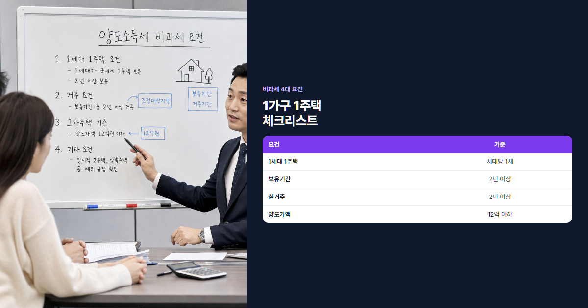 양도세 비과세 요건 설명받는 상담자