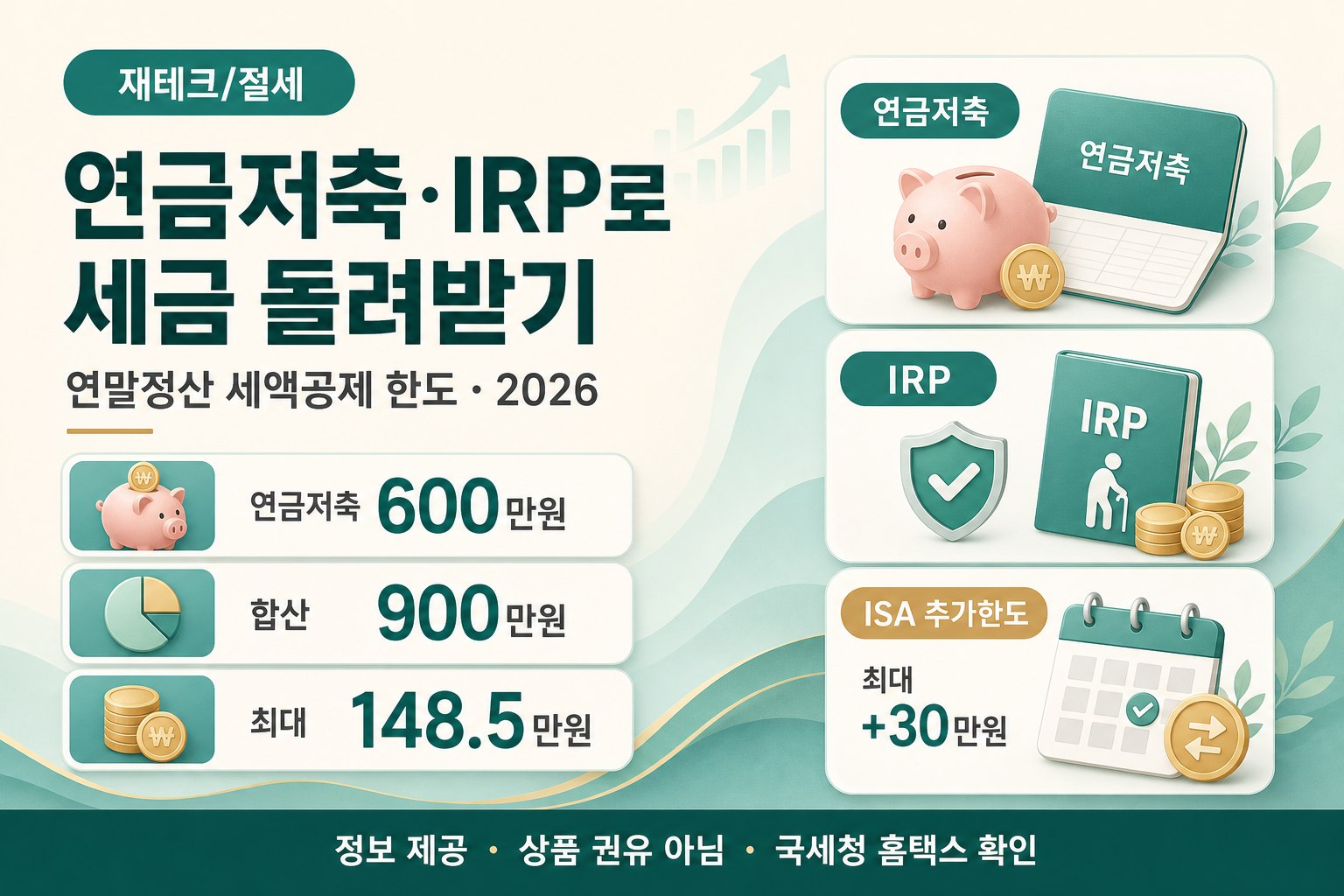 연금저축·IRP로 연말정산 세금 돌려받기 (2026 한도 총정리)